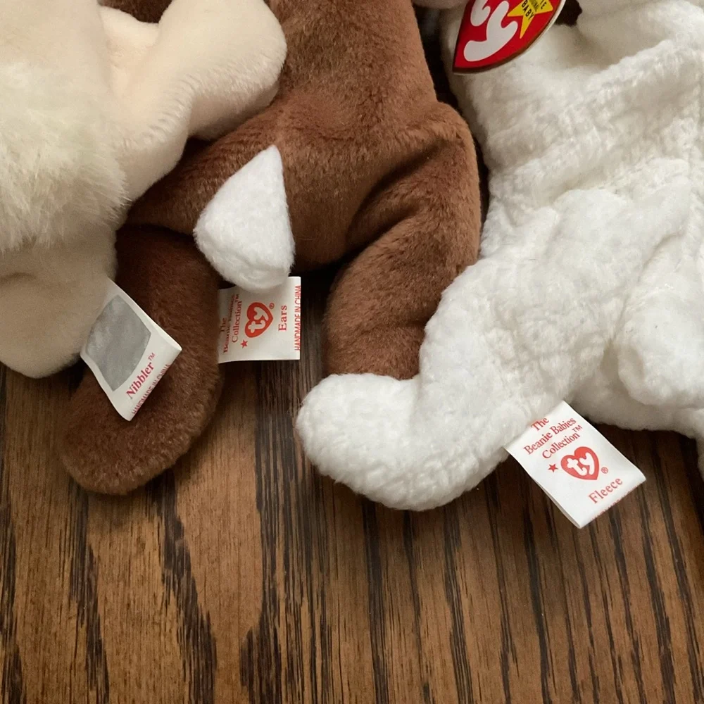 Ty Easter 🐣 bunny rabbits Ears & Nibbler & lamb Fleece beanie babies set